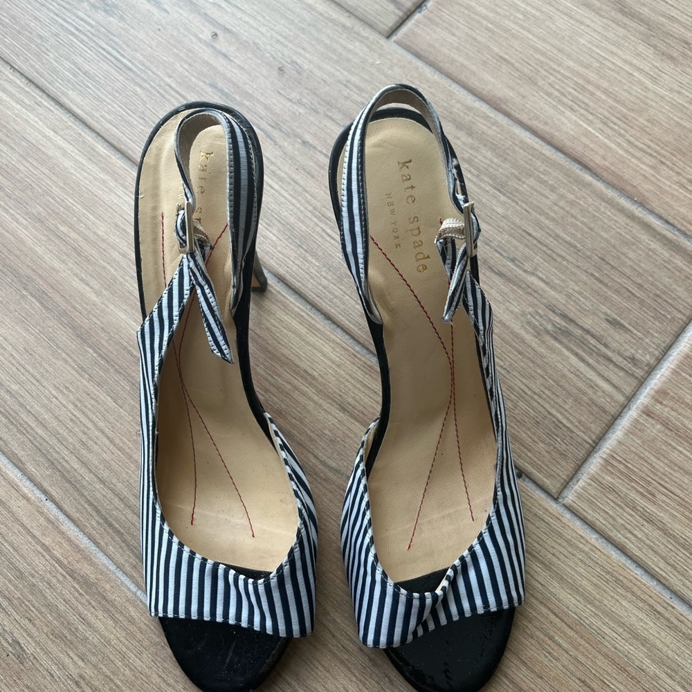 Kate Spade New York Blue & White Striped Slingback Open Toe Pumps